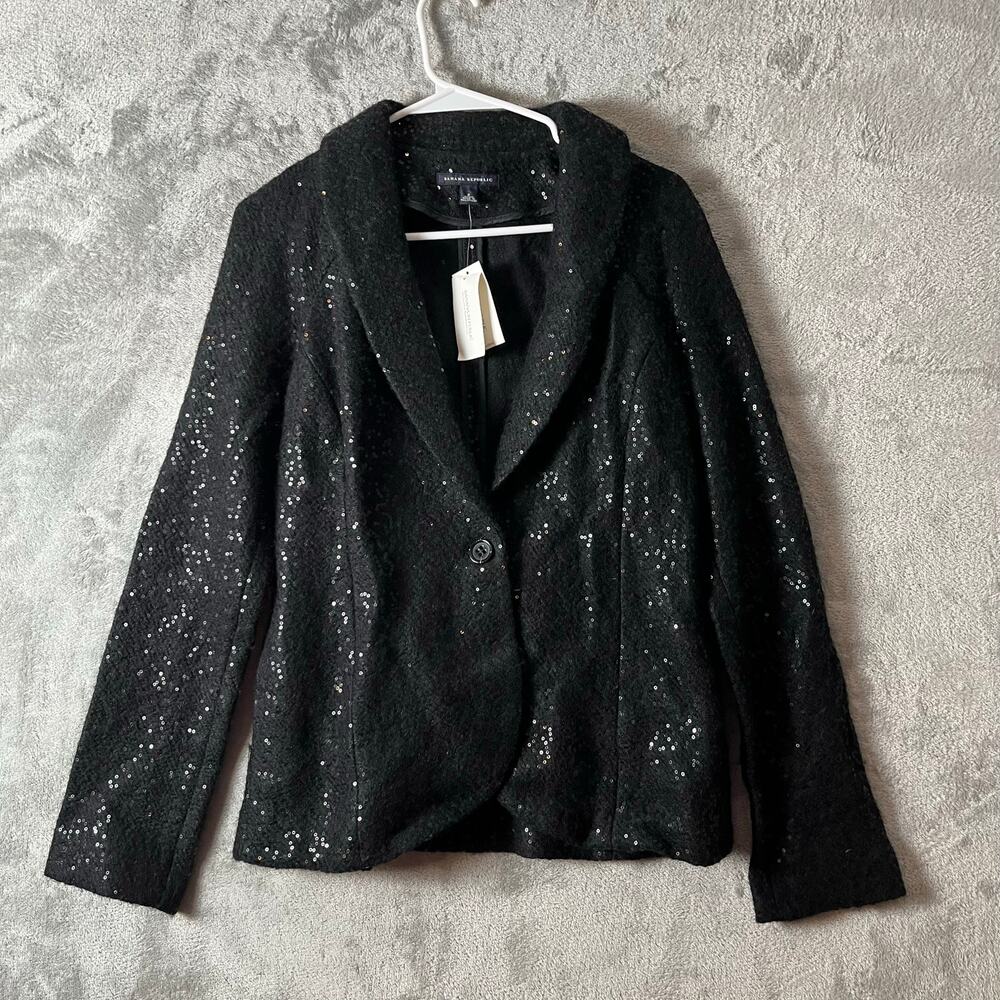 Banana Republic Women’s Black Sequin Wool Blend Blazer Elegant Party Size 6 New